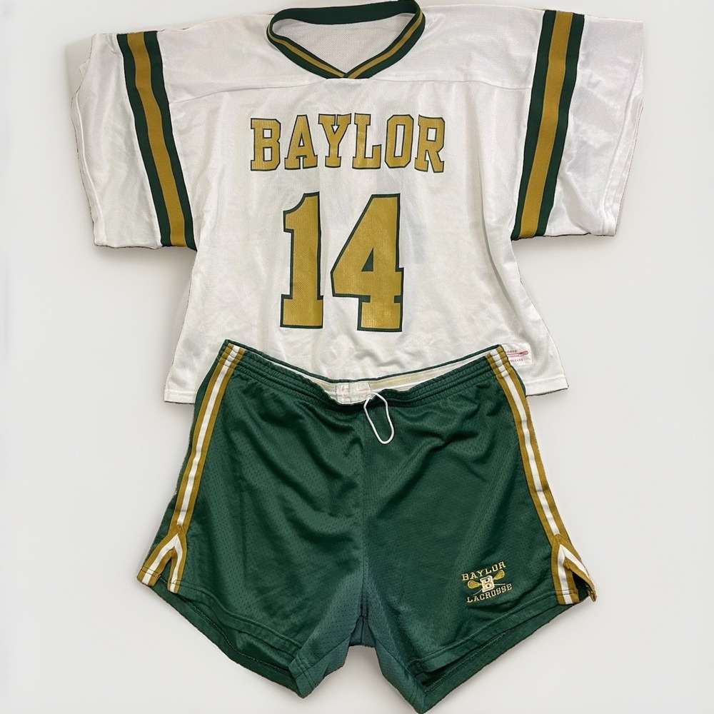 BAYLOR Vintage  Lacrosse Jersey & Shorts Set #14 Green/White Gold Size XL